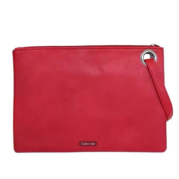 RED LARGE PU LEATHER CLUTCH - Picture 1 of 3